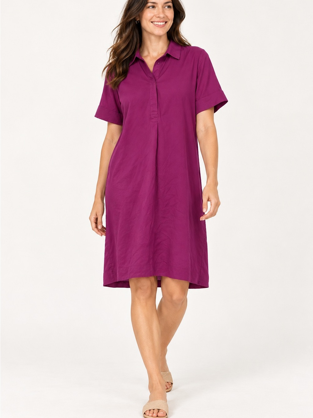 Chico’s Purple Button Front Short Sleeve Shirt Dress Size 2 (US)